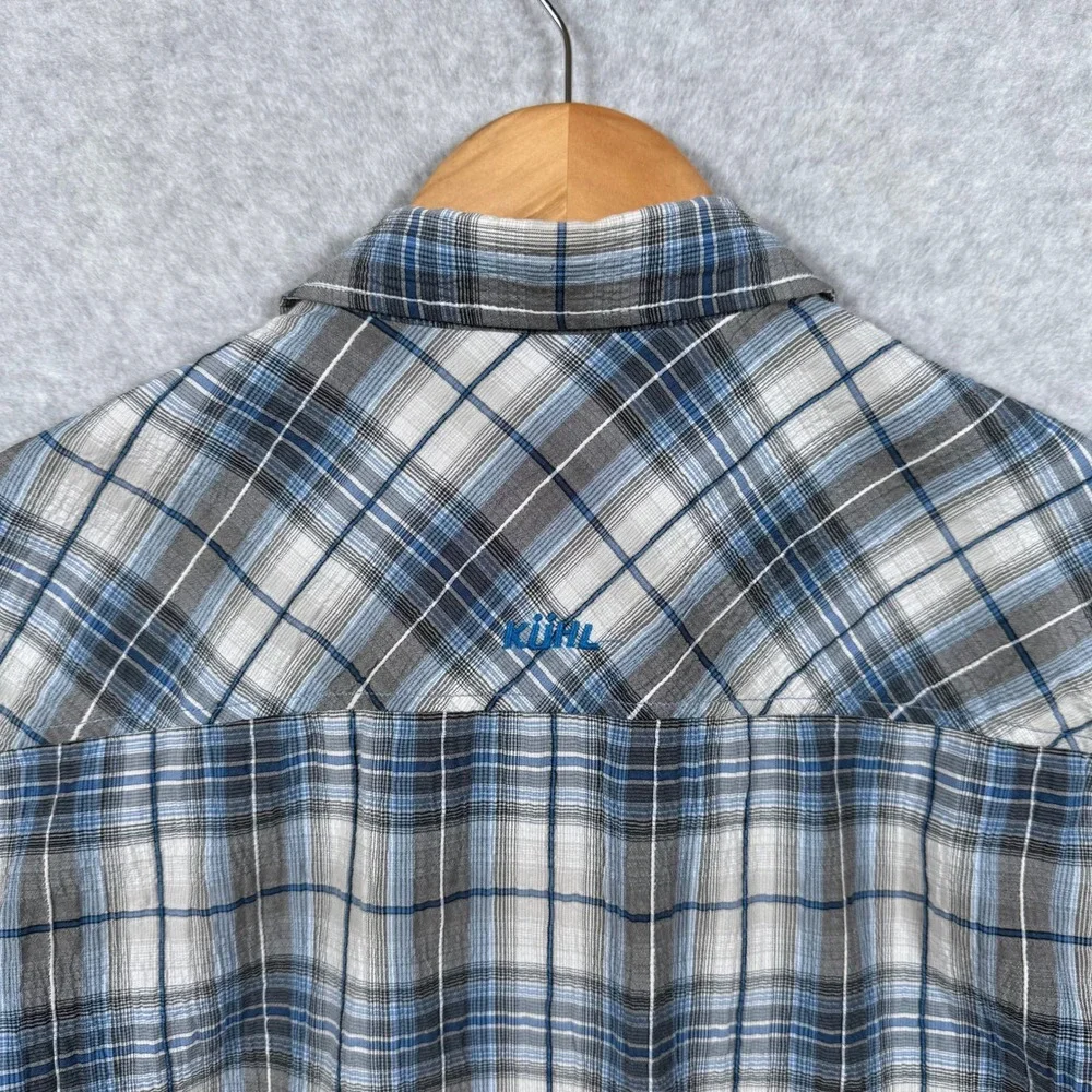 Kuhl Mens Large Blue Grey Plaid Short Sleeve Button Down Mountain Shirt Cotton - Picture 13 of 16